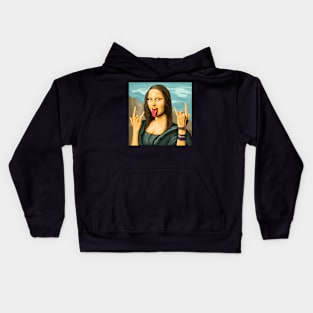 Mona Lisa rocks out - luxury painting with background - tongue out Kids Hoodie